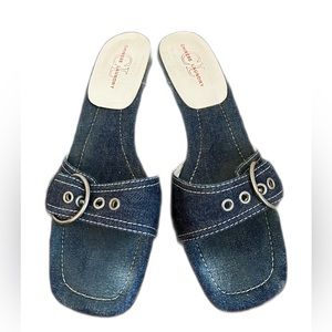 Women’s Chinese Laundry Blue Denim Chunky Kitten Heel Shoe Y2K Size 9